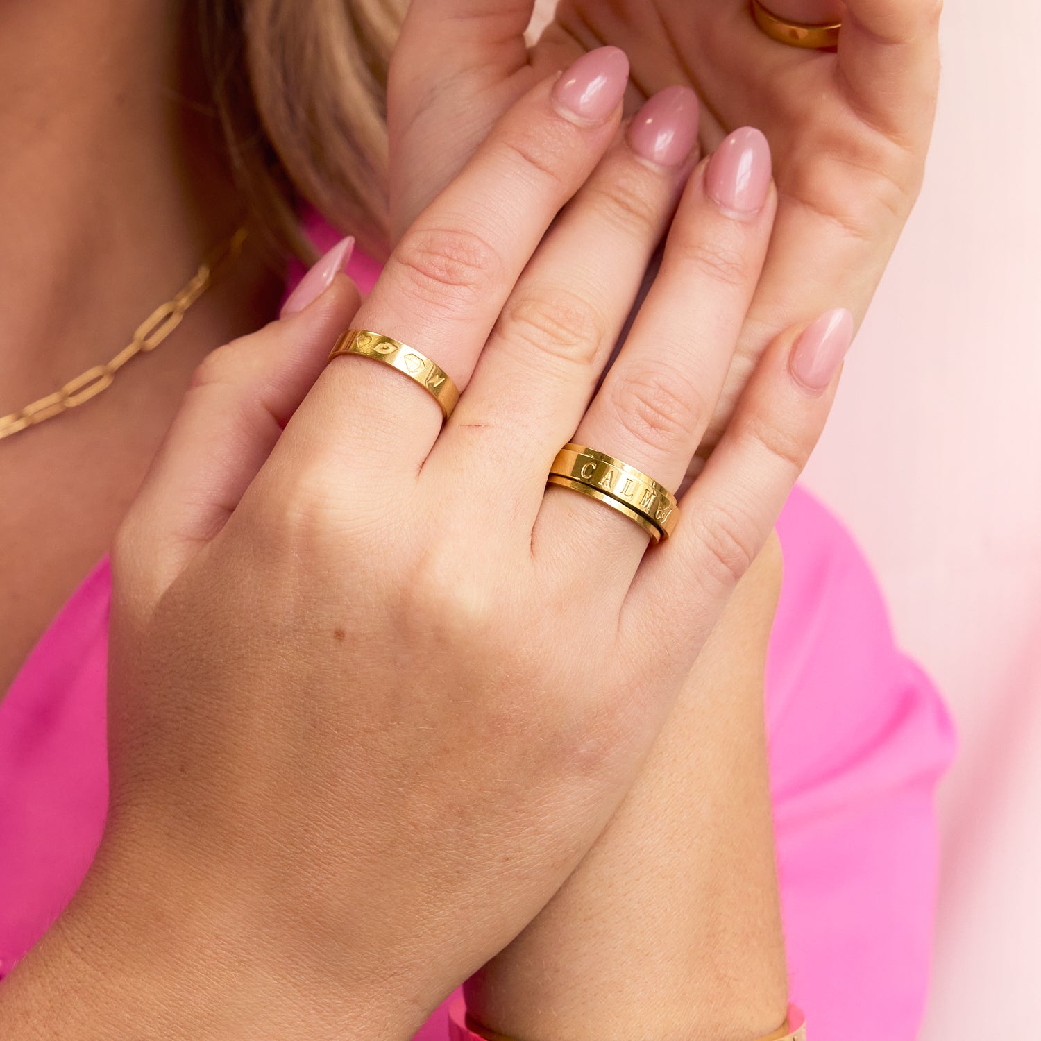 Crystal Link Chain Initial Ring (Gold)