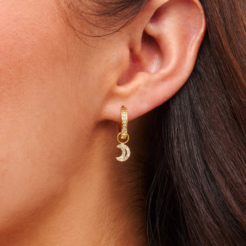 Moon and Back Moon Huggie Earring Set (Gold)