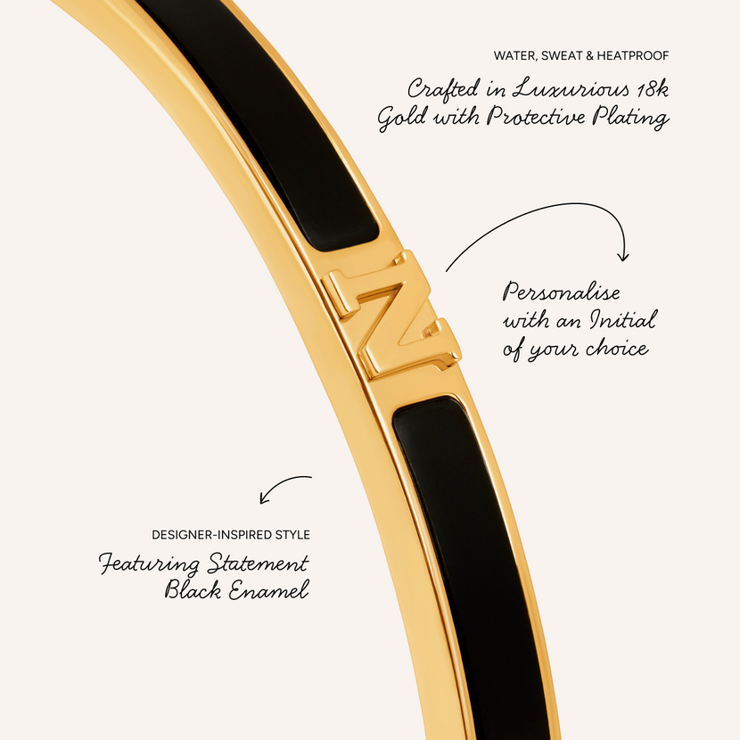 Mini Icon Black Initial Bangle (Gold)