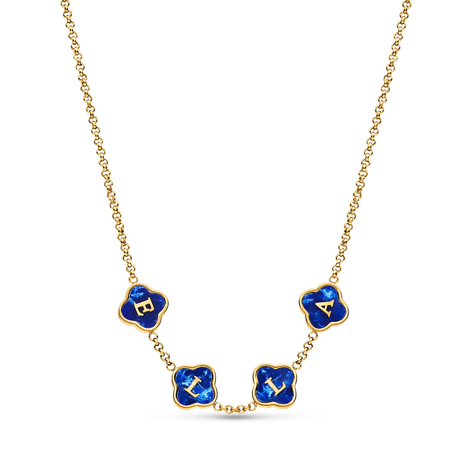 2P Blue shops Lapis Lazuli Clover Set Gold Necklace & Earrings