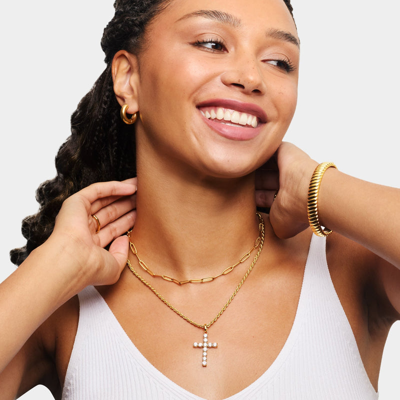 La Croix Crystal Cross Necklace (Gold)