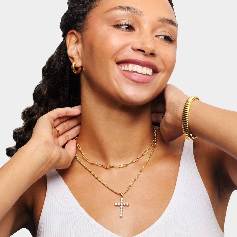 La Croix Crystal Cross Necklace (Gold)