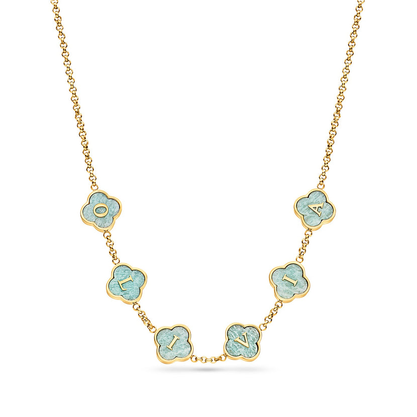 Amazonite Clover Custom Name Necklace (Gold)
