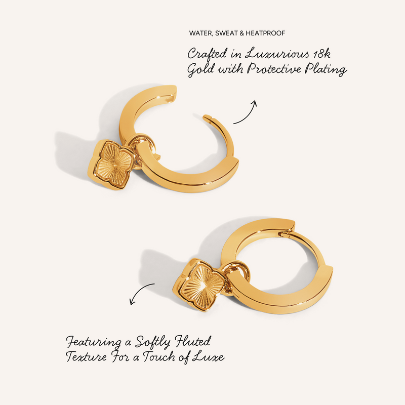 Fine Mini Fluted Clover Huggie Earrings (Gold)