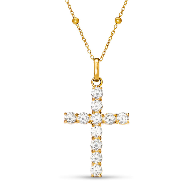 La Croix Crystal Cross Necklace (Gold)