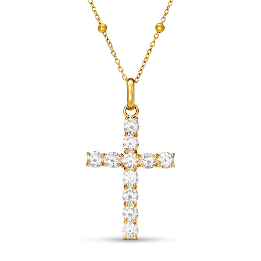 La Croix Crystal Cross Necklace (Gold)