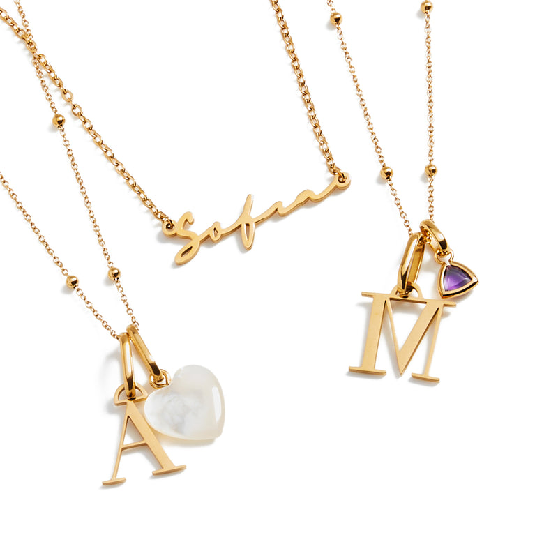 Personalized Initial & Droplet Birthstone Necklace (Gold)