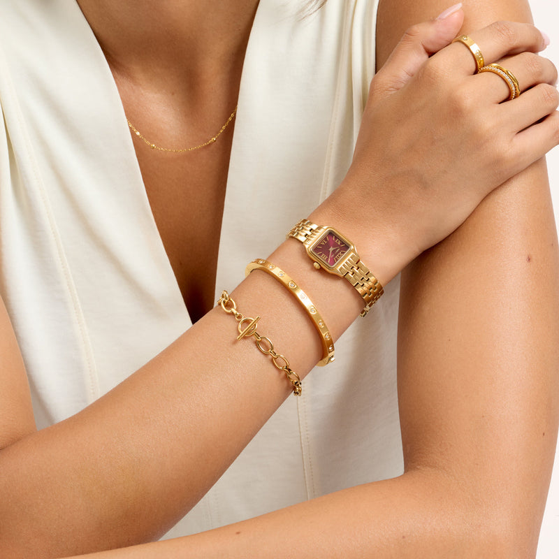 Essence Watch & Crystal Bracelet Set (Gold)