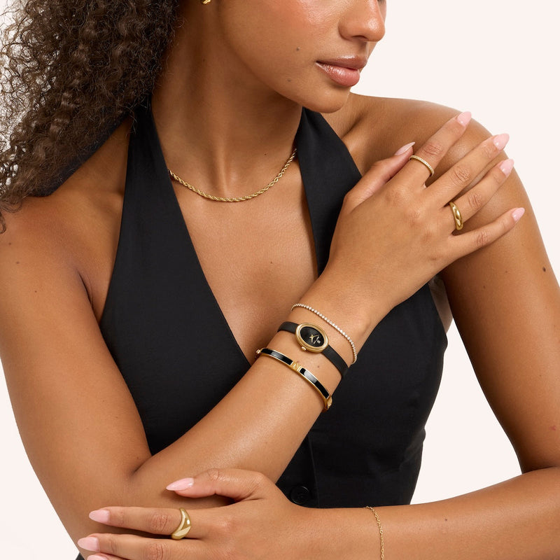 Mini Icon Black Initial Bangle (Gold)