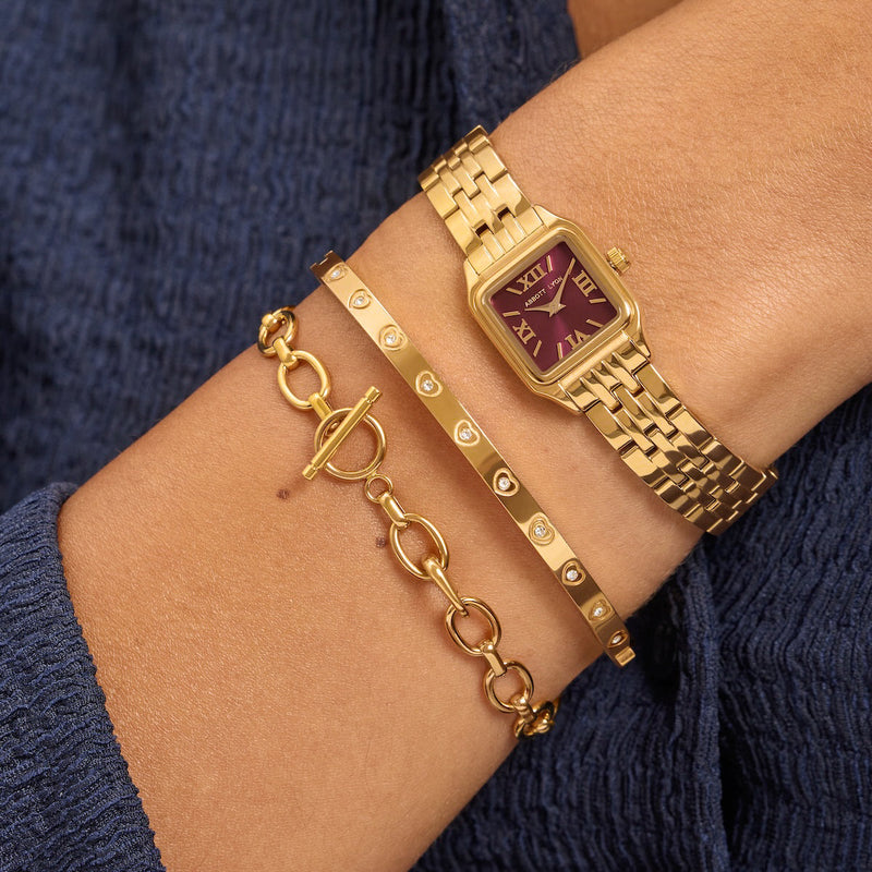 Essence Watch & Crystal Bracelet Set (Gold)