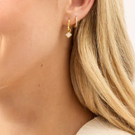 Fine Mini Pearl Clover & Crystal Huggie Earring Set (Gold)