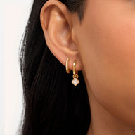 Fine Mini Pearl Clover & Crystal Huggie Earring Set (Gold)