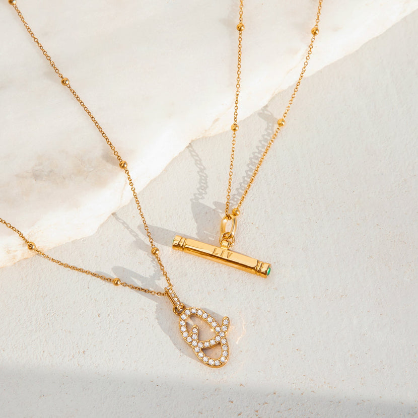Custom Stamped T-Bar Necklace (Gold)