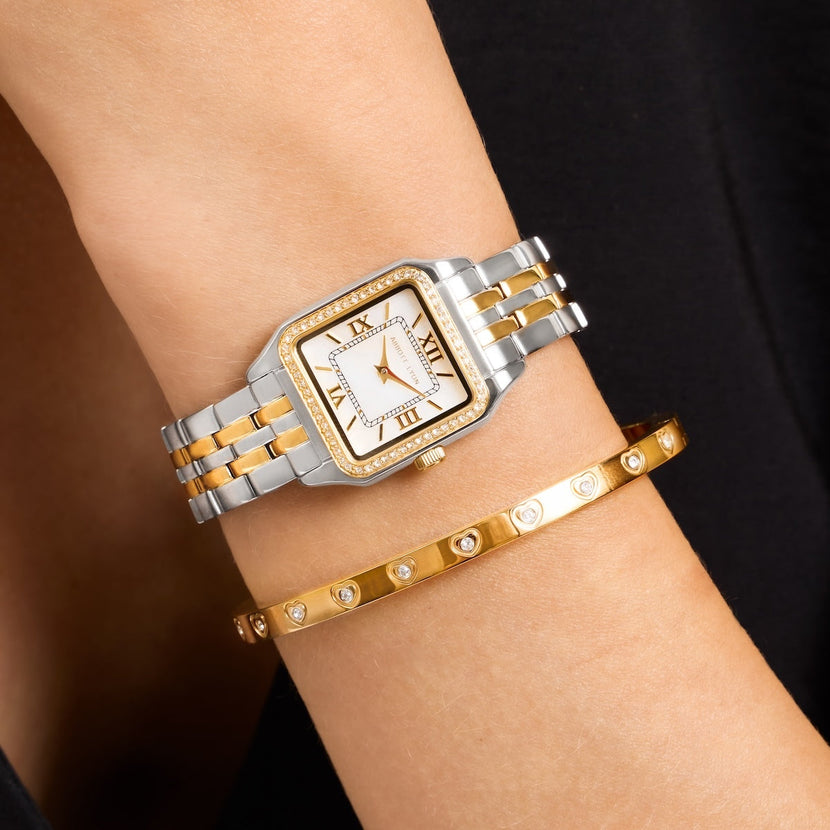Essence Pavé Watch & Bracelet Set (Two Tone)