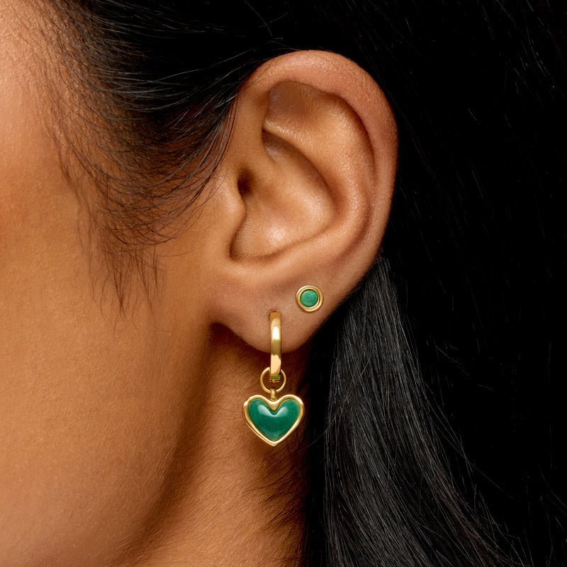Green Quartz Huggie Earrings Set (Gold)