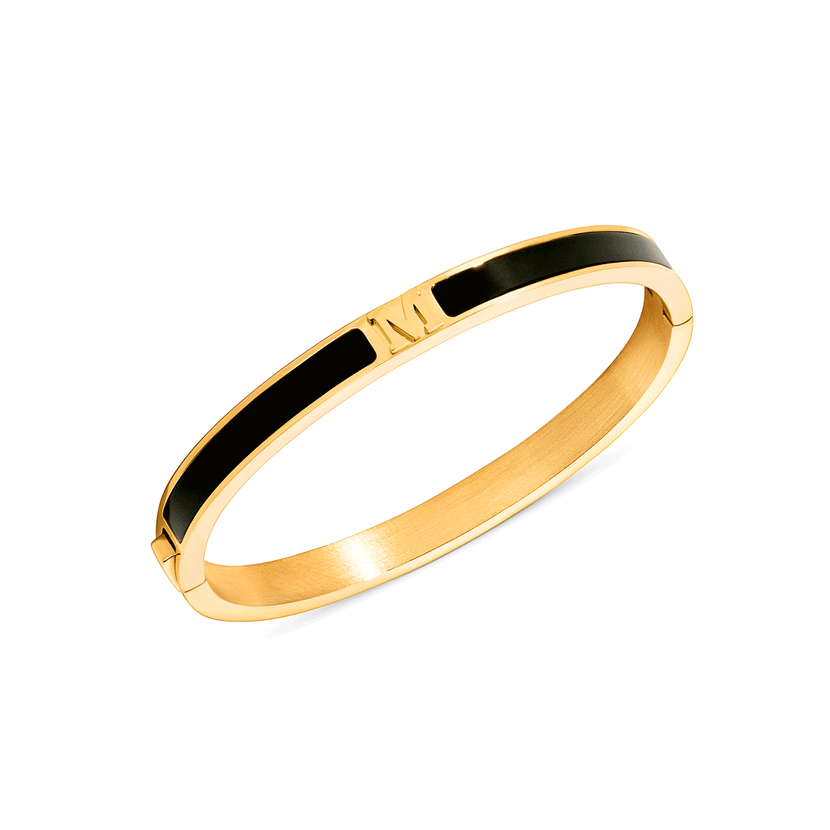 Mini Icon Black Initial Bangle (Gold)