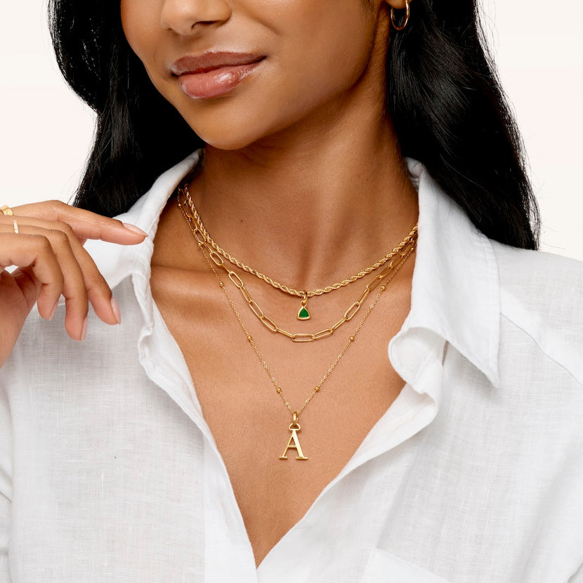 Initial & Droplet Birthstone Layered Necklace Set (Gold)