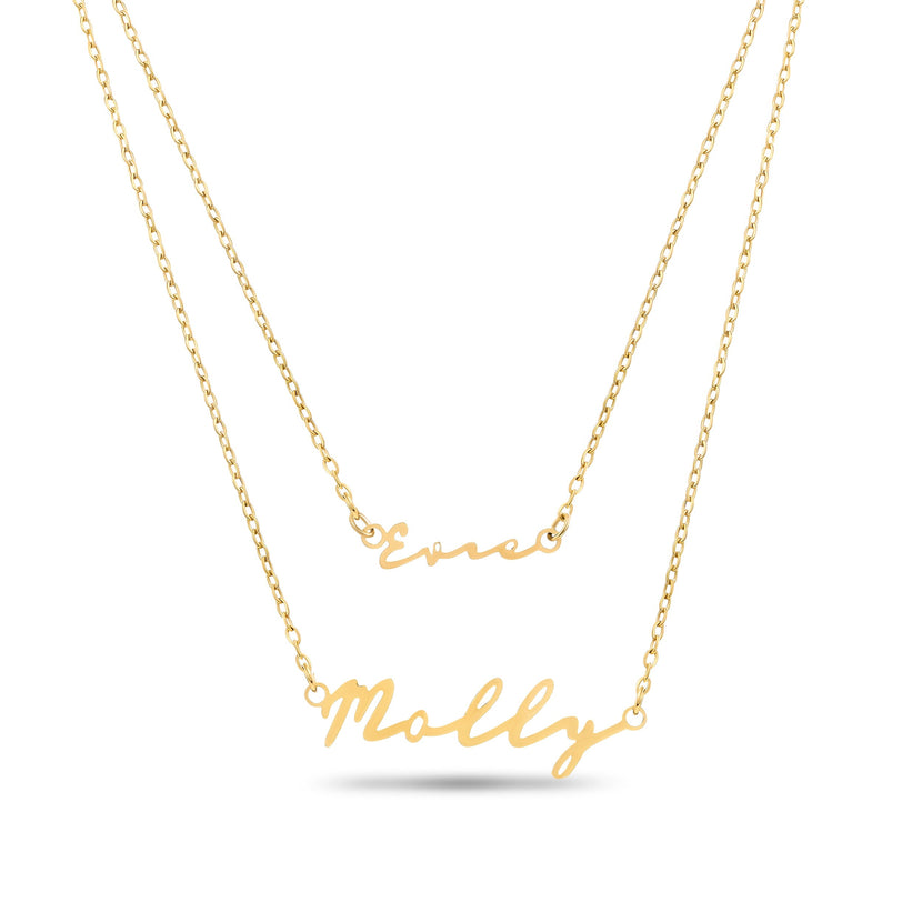 Matching Fine 'Mini & Me' Signature Name Necklace Set (Gold)