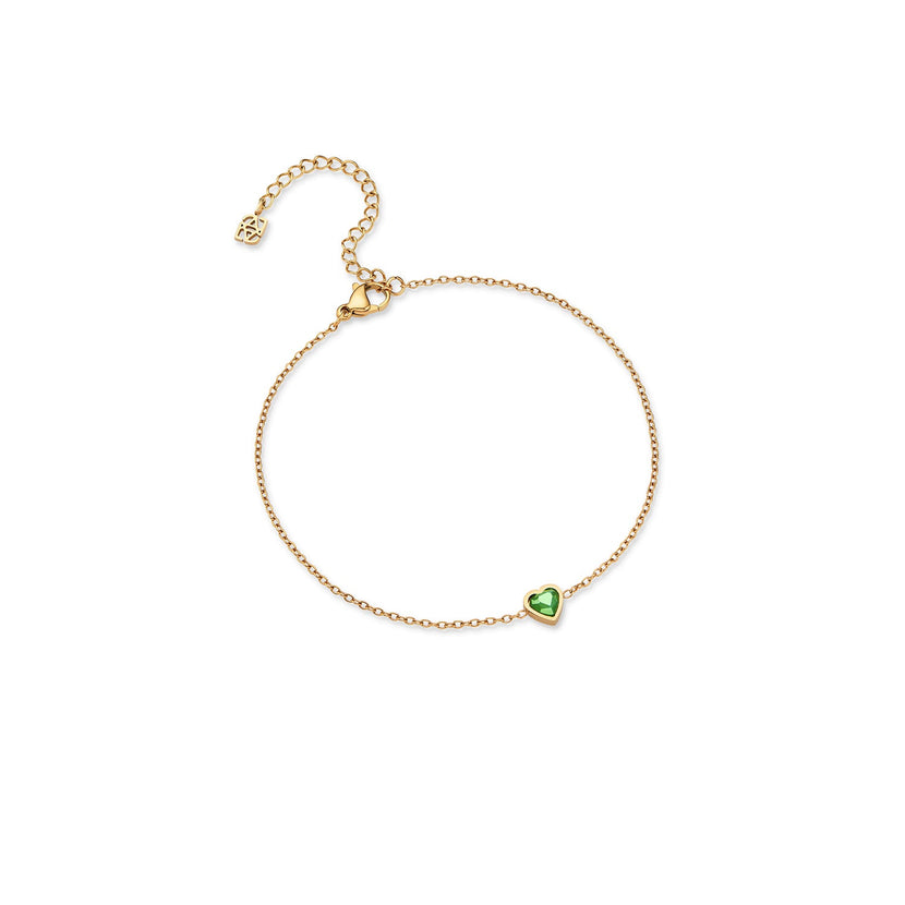 Mini Heart Birthstone Anklet (Gold)