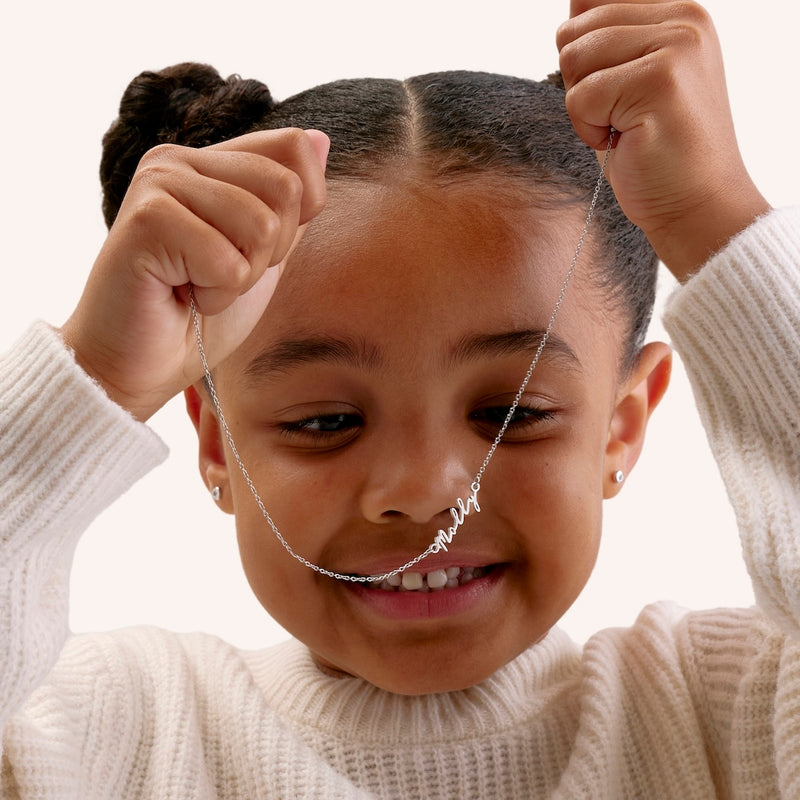 Matching 'Mini & Me' Signature Name Necklace Set (Silver)