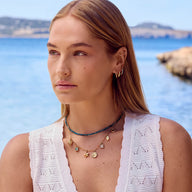 Blue Apatite Beaded Necklace (Gold)