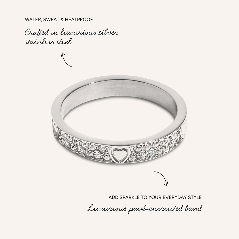 Pavé Crystal Heart Ring (Silver)