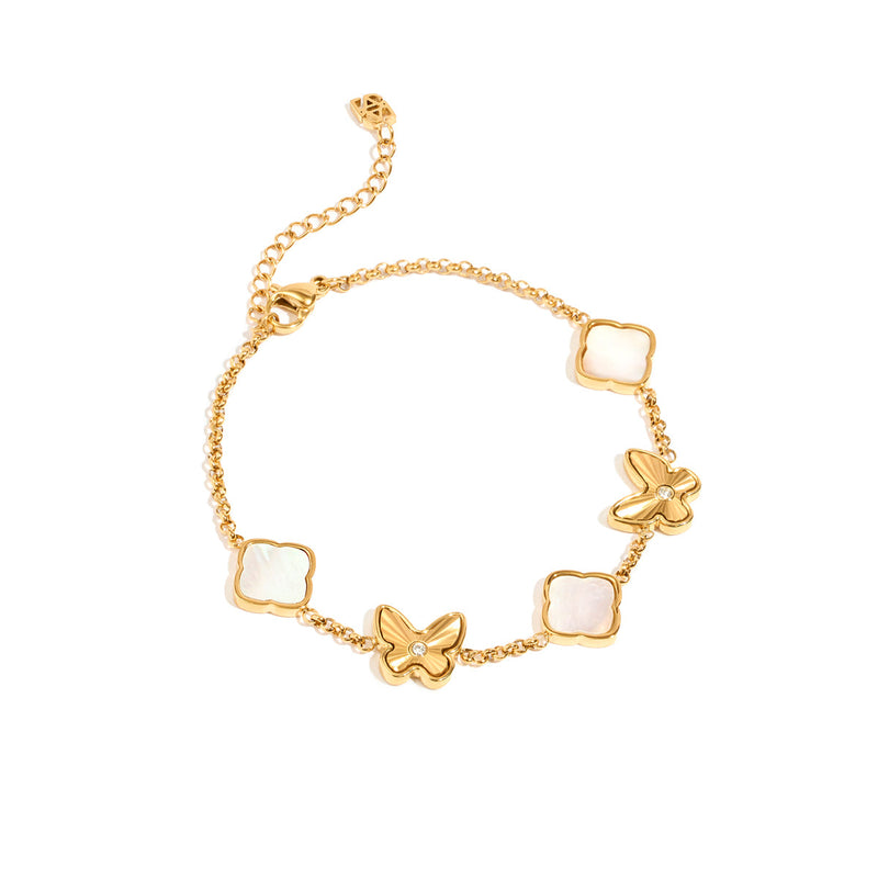 Pearl & Fluted Butterfly Bracelet (Gold)