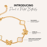 Pearl & Fluted Butterfly Bracelet (Gold)