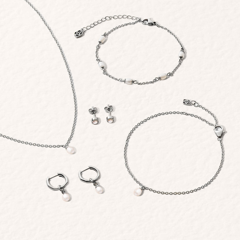 Fine Organic Pearl Bracelet Bridesmaid Gift Set (Silver)