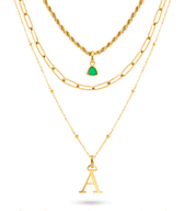 Initial & Droplet Birthstone Layered Necklace Set (Gold)