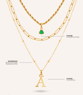 Initial & Droplet Birthstone Layered Necklace Set (Gold)