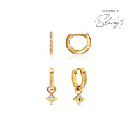 Moon and Back Star Huggie Earring Set (Gold)