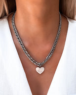 Heart Curb Chain Necklace (Silver)