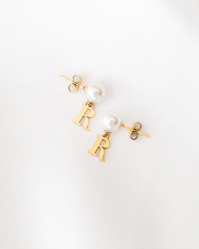 Pearl Initial Drop Earrings (Gold)