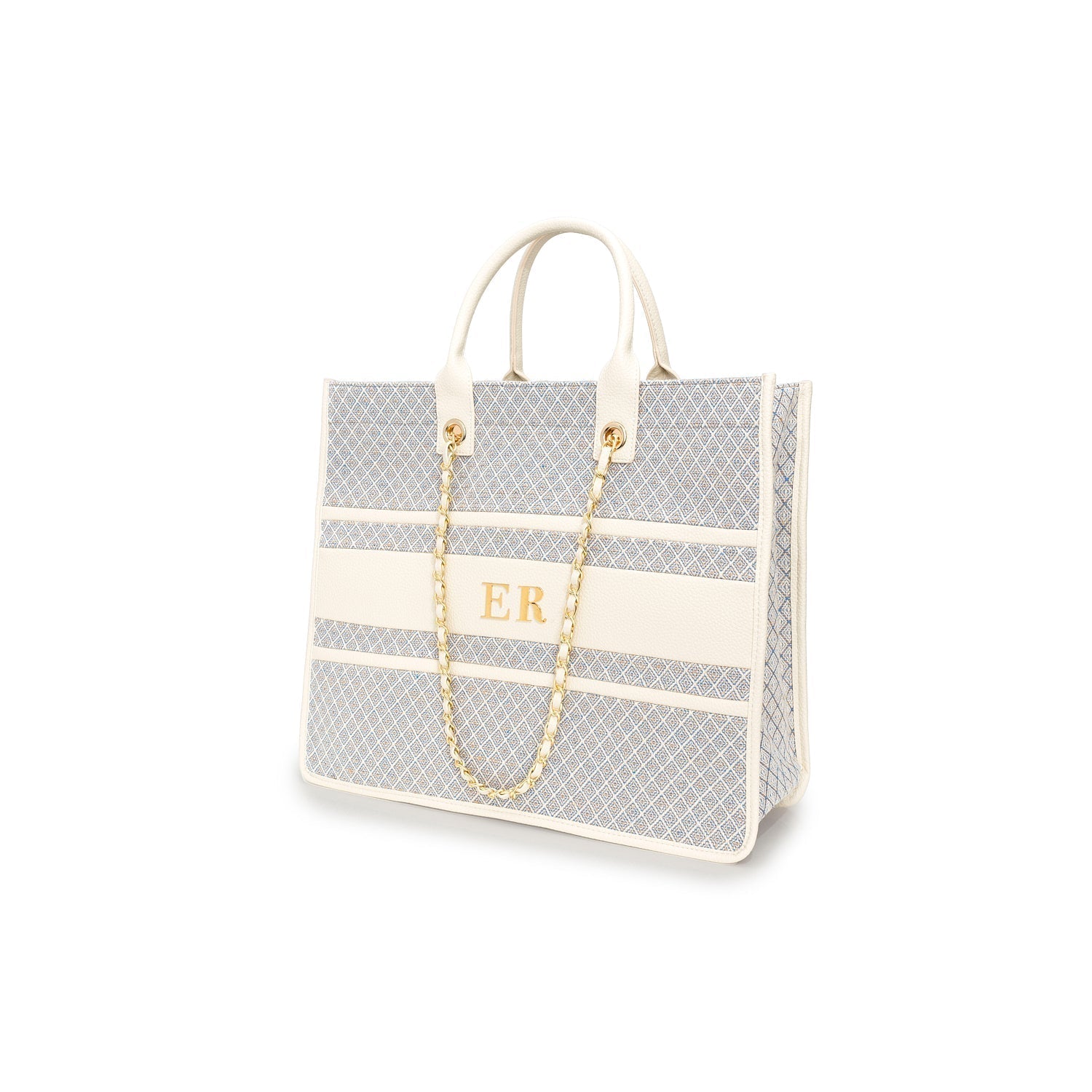 Deux Lux Vegan Leather Woven Weekend Bag Blue Satiny Interior in