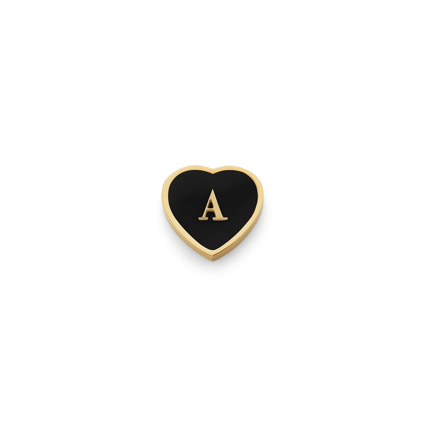 Black Enamel Heart Charms (Gold) - Initials