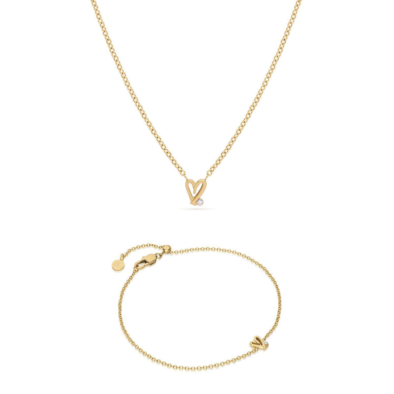 Stories Doodle Heart Bracelet & Necklace Set (Gold)
