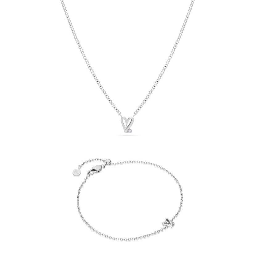 Stories Doodle Heart Bracelet & Necklace Set (Silver)