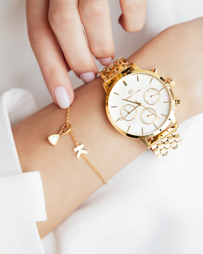 Birthstone & Little Luxe Letter Bracelet (Gold)