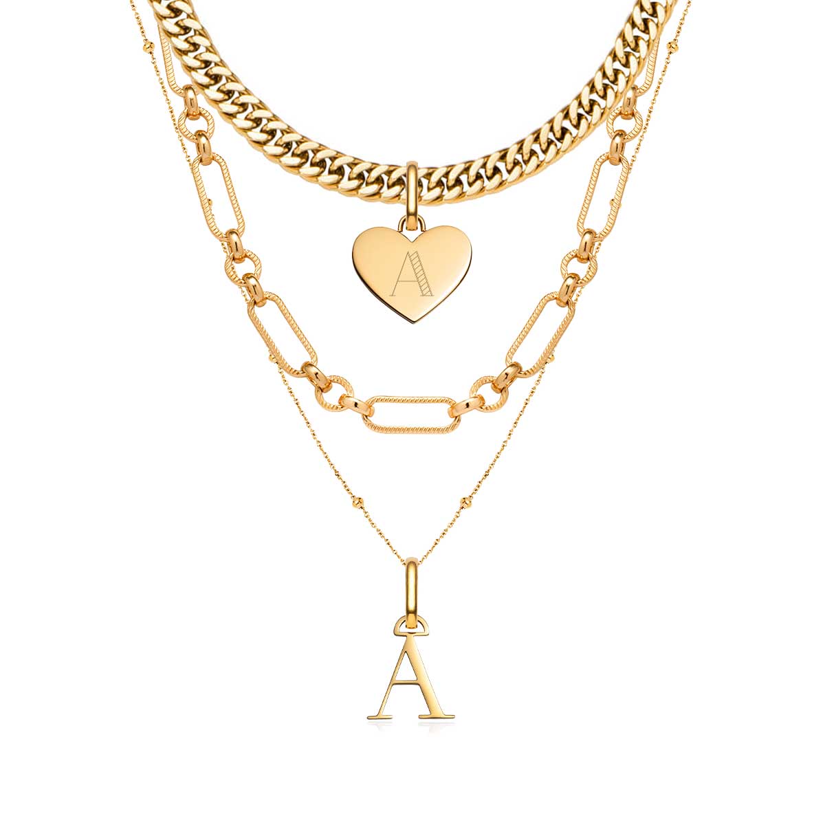 Heart Letter Multi Chain Layered Set (Gold) - Main Image