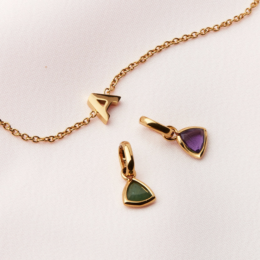 Birthstone & Little Luxe Letter Bracelet (Gold)