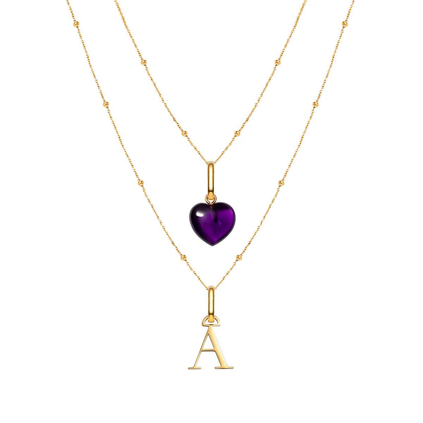 Letter & Birthstone Sphere Chain Layered Set (Gold)