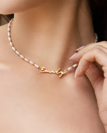 Pearl Chain Signature Name Necklace (Gold)
