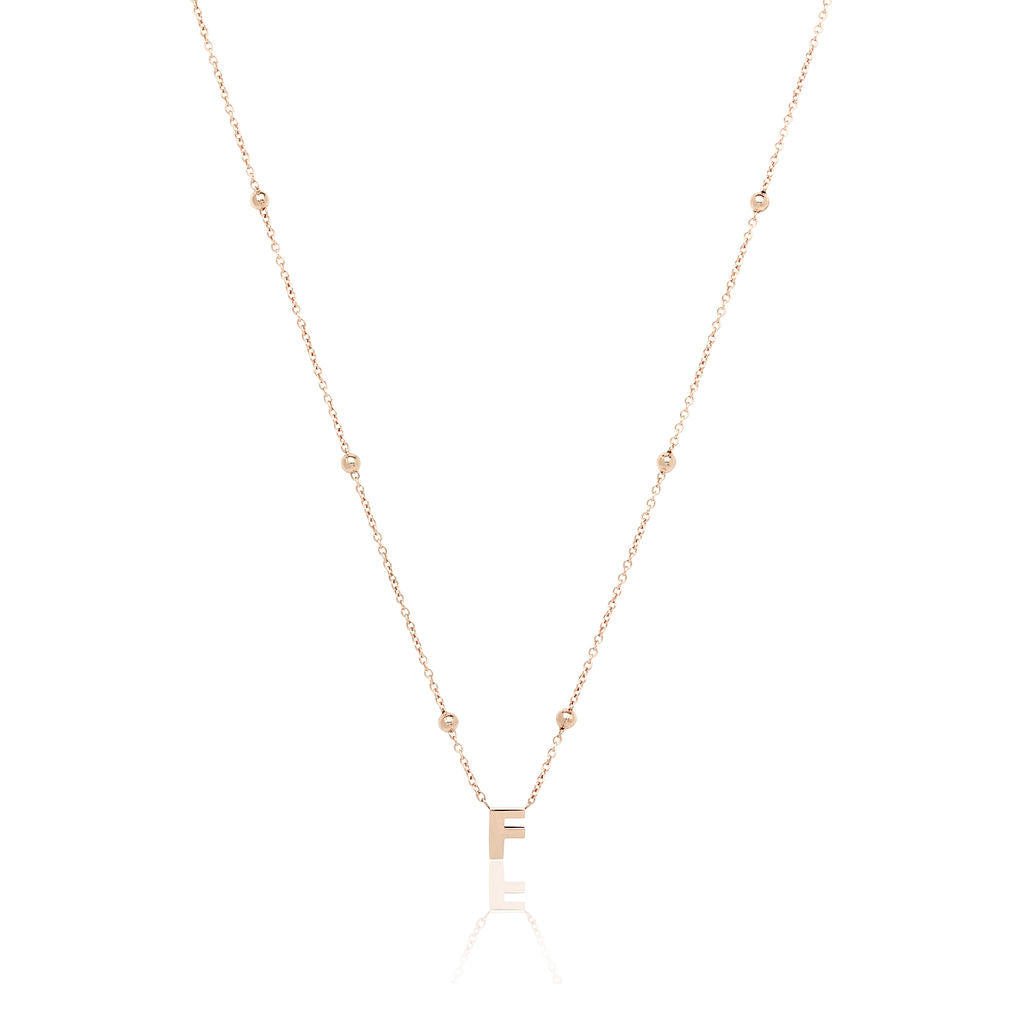 Lowercase Initial Sphere Chain Necklace - Rose Gold