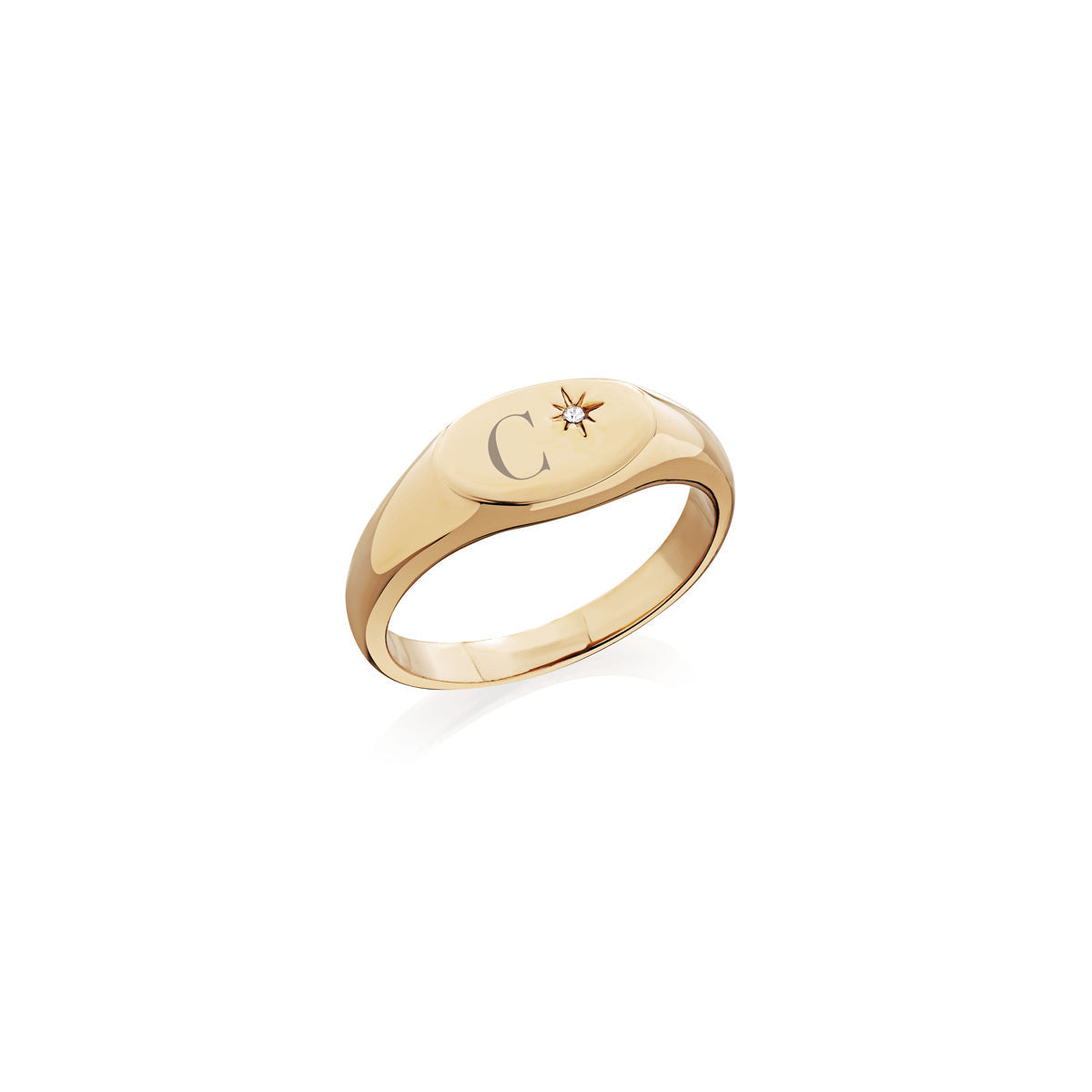 Stamped Crescent Moon Ring 7 / Gold Filled / Oval