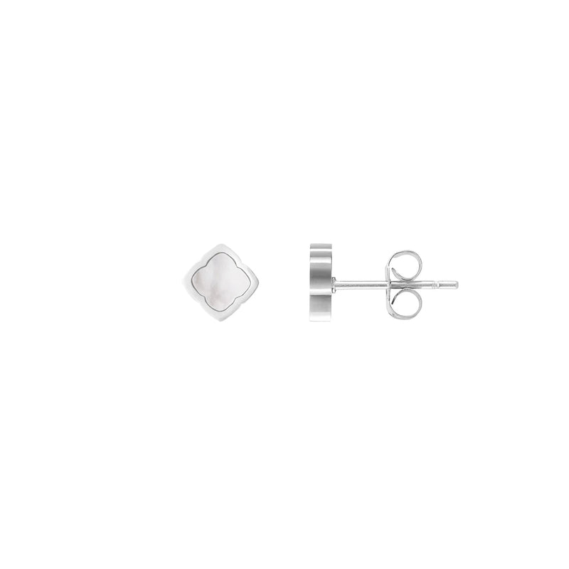 Mini Pearl Clover Stud Earrings (Silver)