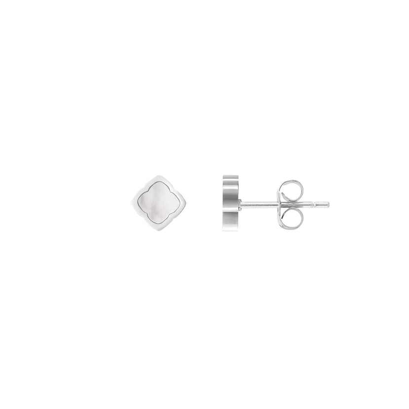 Mini Pearl Clover Stud Earrings (Silver)