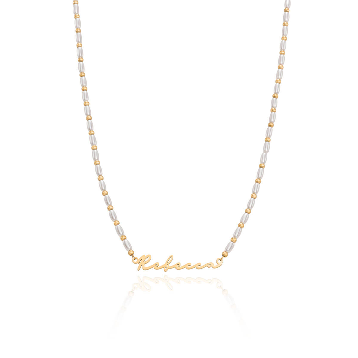 Pearl Chain Signature Name Necklace - Gold