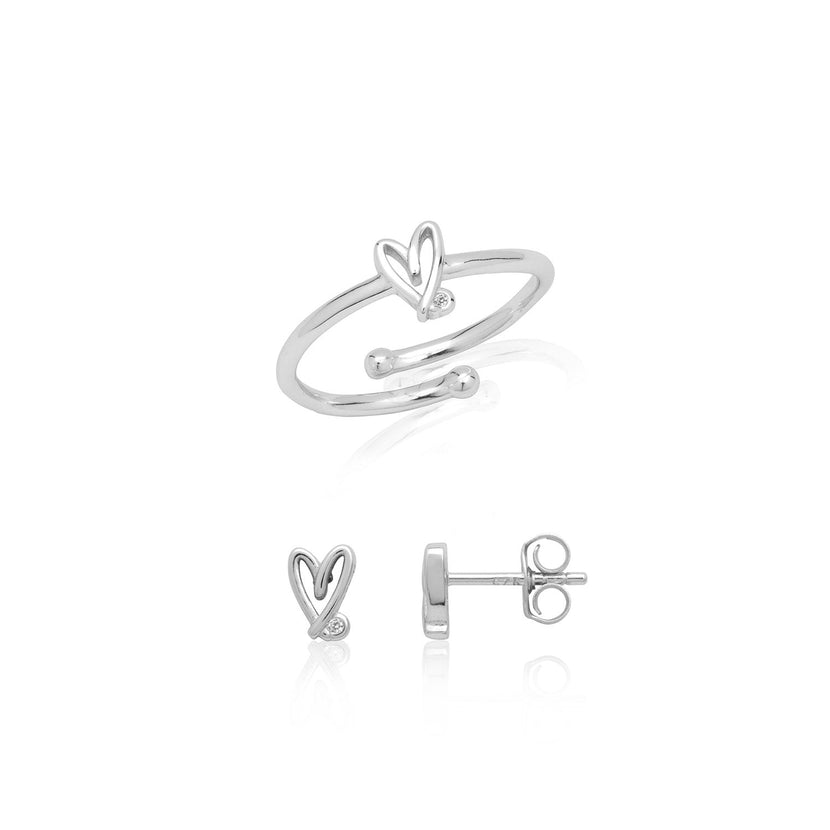 Stories Doodle Heart Earrings & Ring Set (Silver)