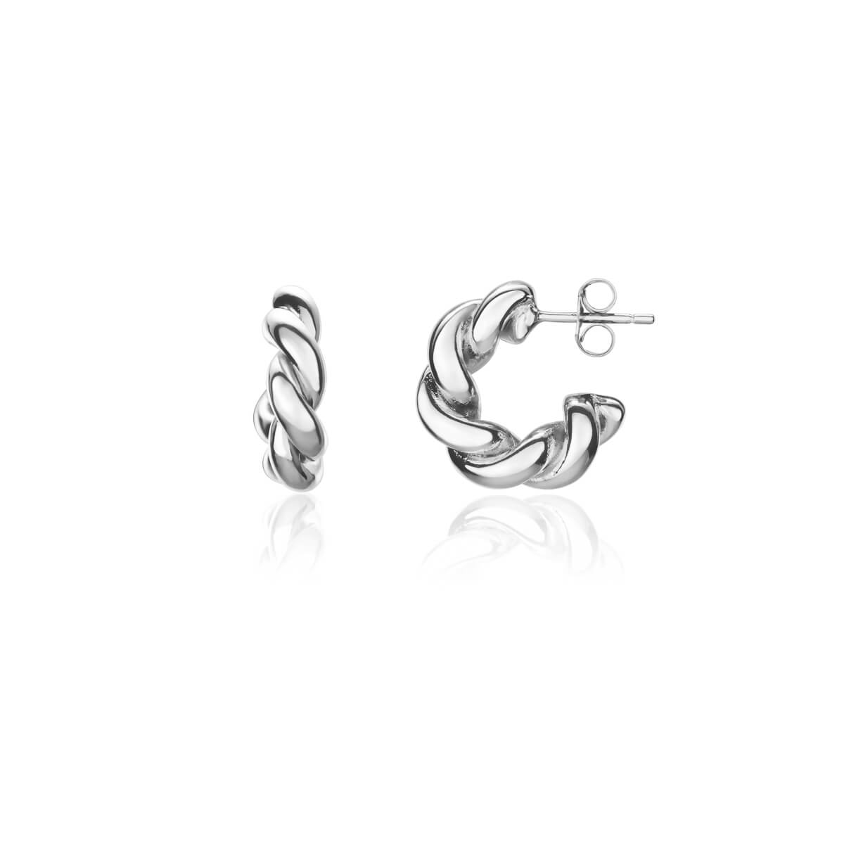 Twisted Huggie Hoop Earrings (Silver)